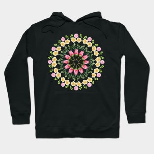 WHITE AND PINK AND YELLOW ROSES WITH GREENERY  WATERCOLOR MANDALA  ROSES Hoodie